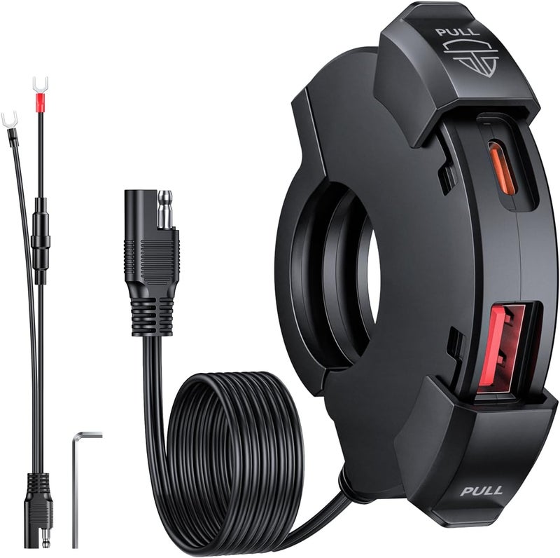 EXTRACTME Motorcycle Phone Charger, Ultra-Narrow Dual USB Type C 30W PD & Quick Charge 3.0 Motorcycle USB Charger, Waterproof Motorcycle USB Port for Phone, Tablet, GPS (Only 0.51 in Wide), Black - Image 1